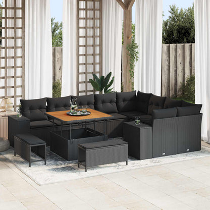 Garten-Sofa-Set mit Kissen mit Speicher 12 pcs Schwarz
