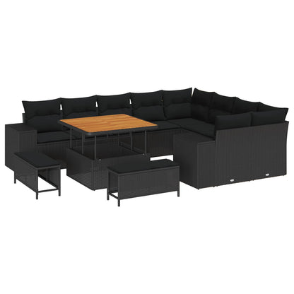 Garten-Sofa-Set mit Kissen mit Speicher 12 pcs Schwarz