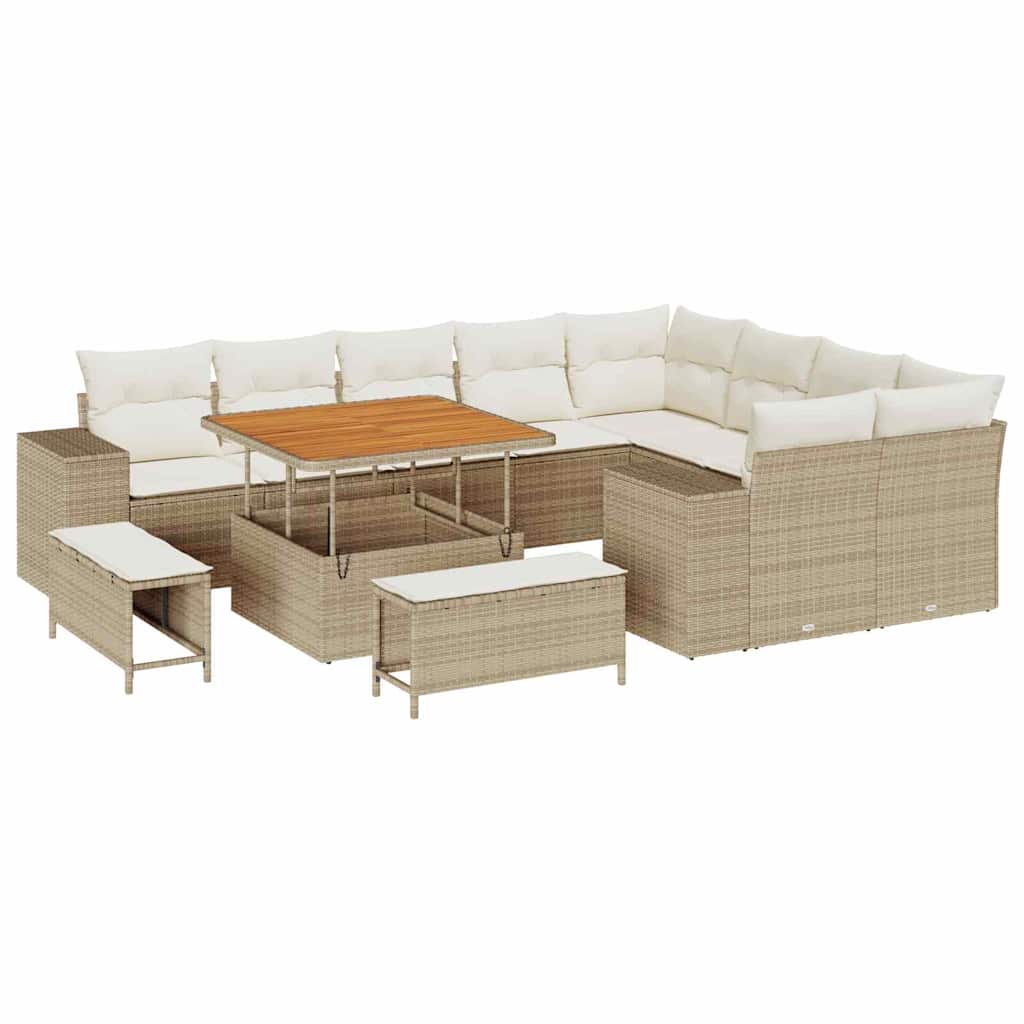 Garten-Sofa-Set mit Kissen mit Speicher 12 pcs Beige und Creme
