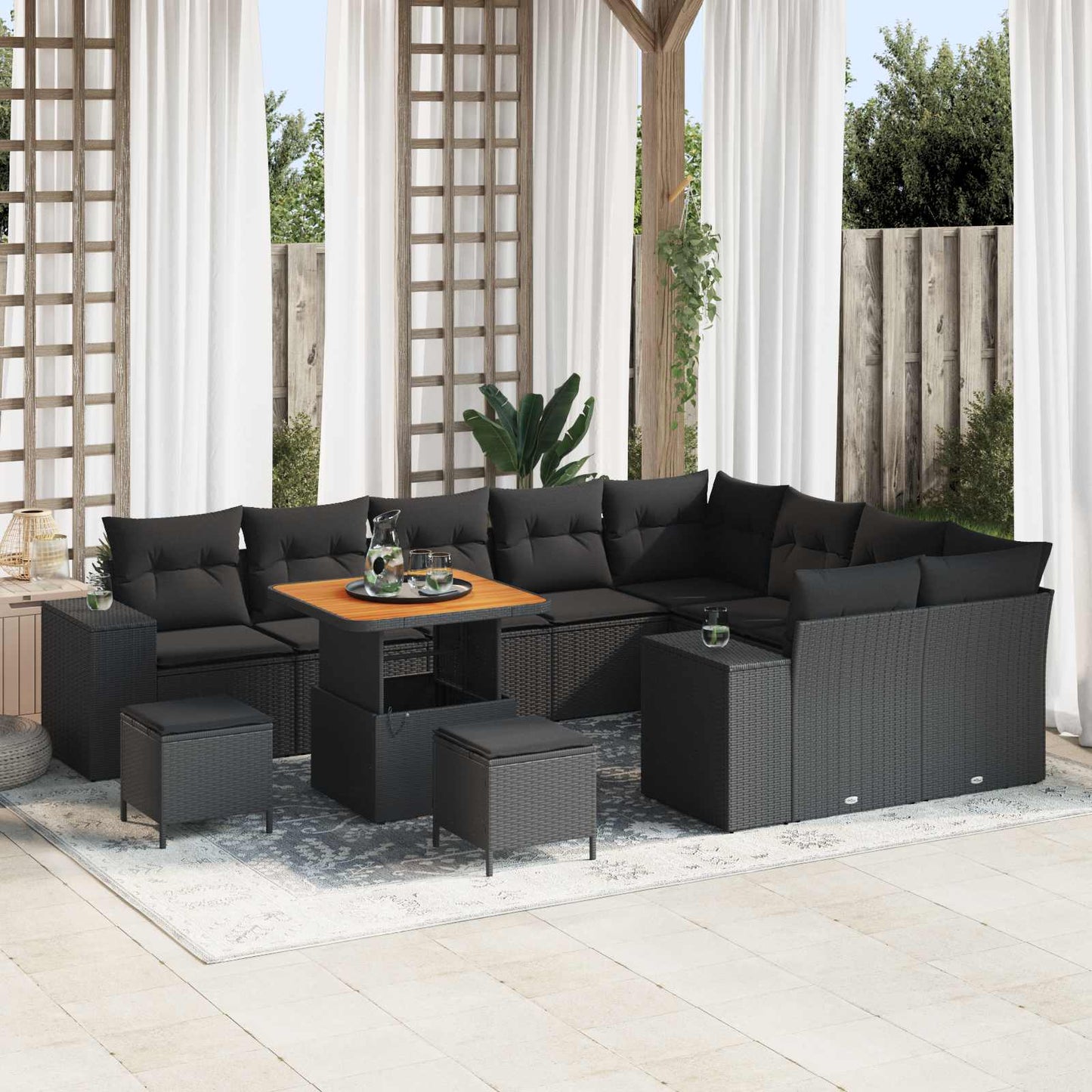 Garten-Sofa-Set mit Kissen mit Speicher 12 pcs Schwarz