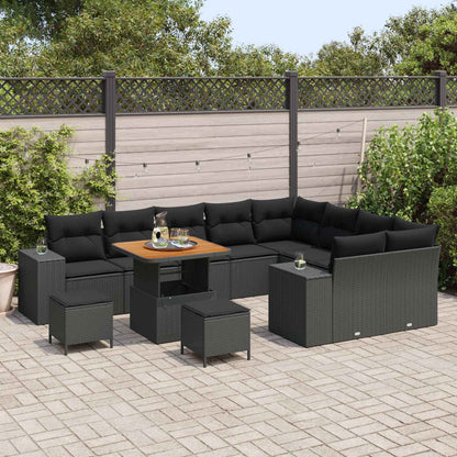 Garten-Sofa-Set mit Kissen mit Speicher 12 pcs Schwarz