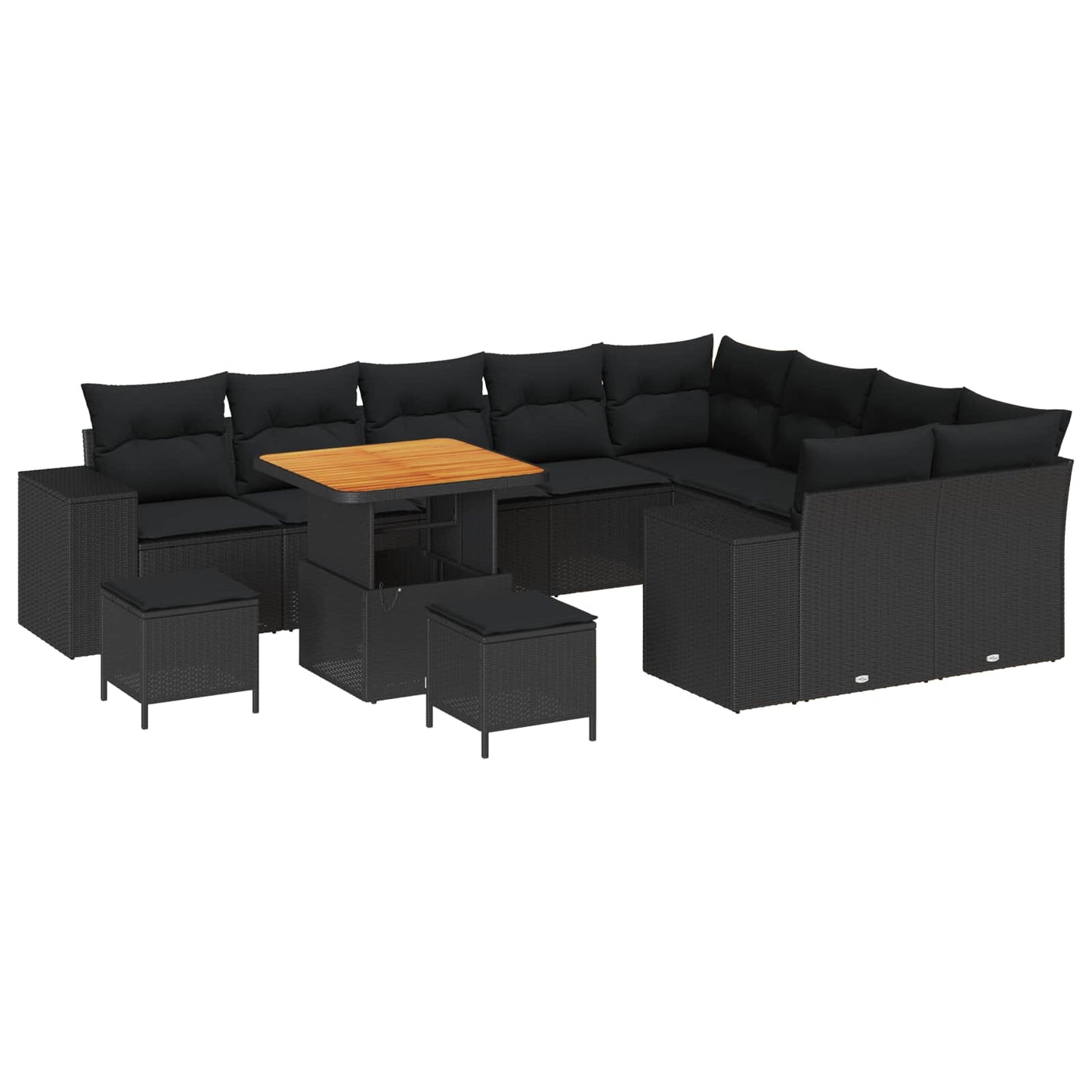 Garten-Sofa-Set mit Kissen mit Speicher 12 pcs Schwarz
