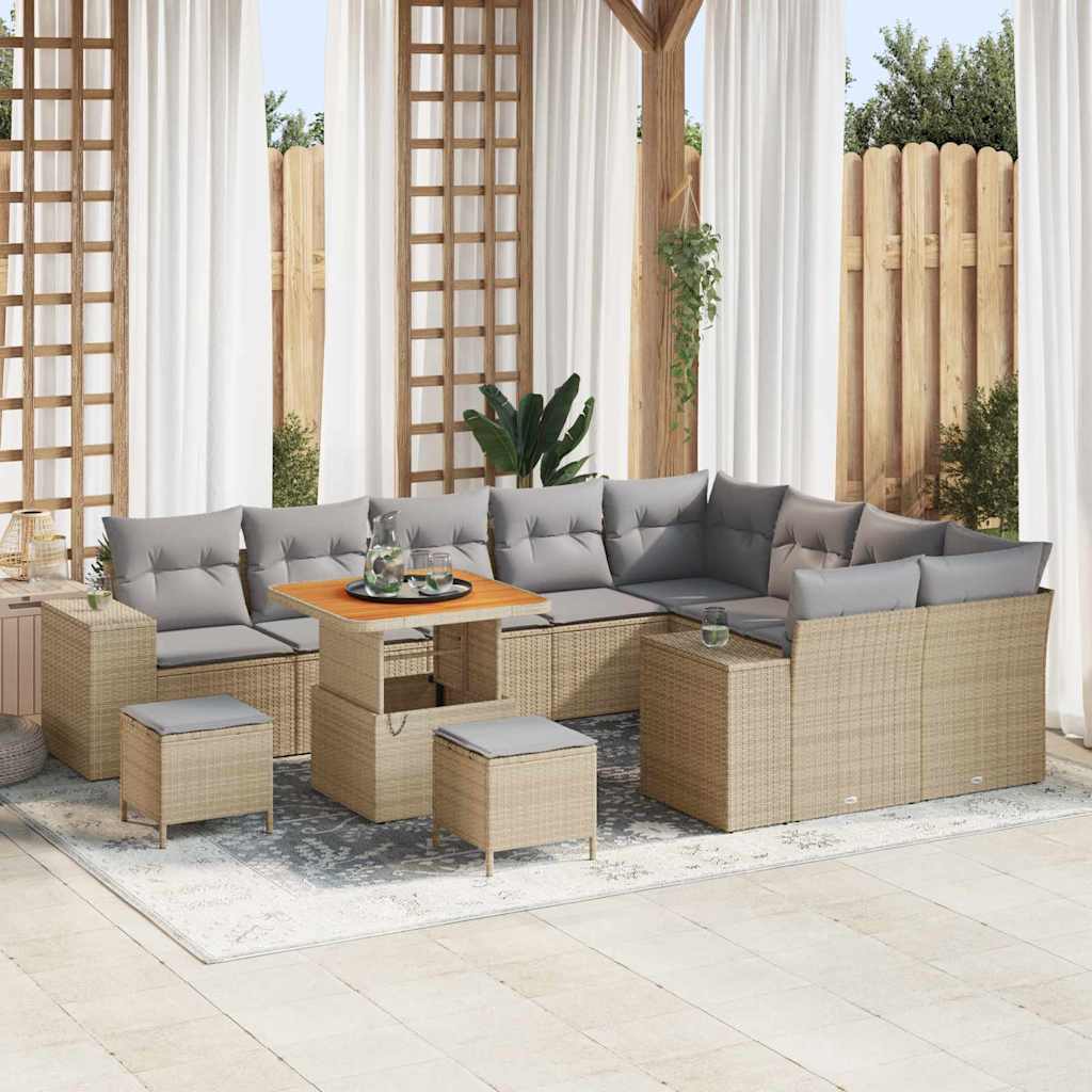 Garten-Sofa-Set mit Kissen mit Kissen 12 pcs Beige und Hellgrau