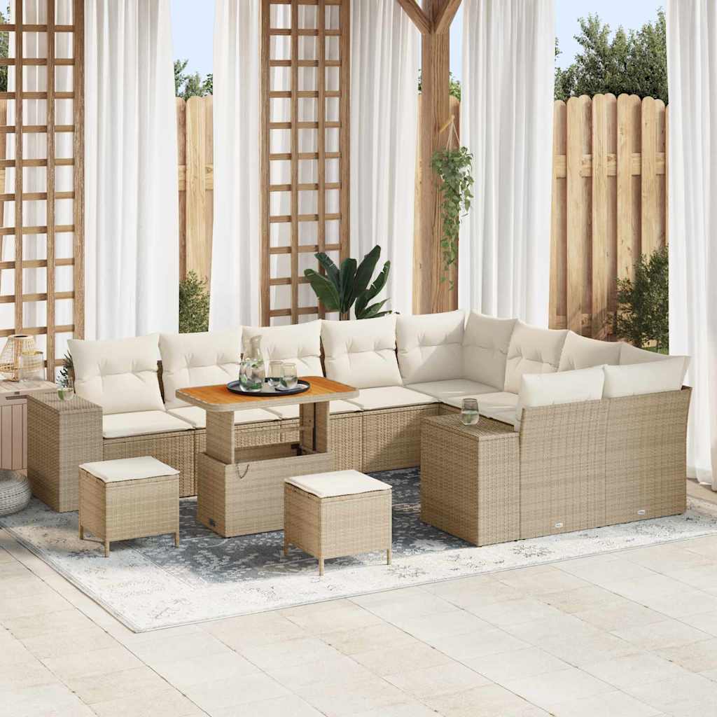 Garten-Sofa-Set mit Kissen mit Speicher 12 pcs Beige und Creme