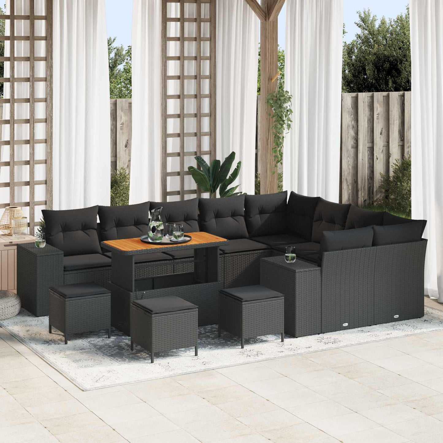 Garten-Sofa-Set mit Kissen mit Speicher 13 pcs Schwarz