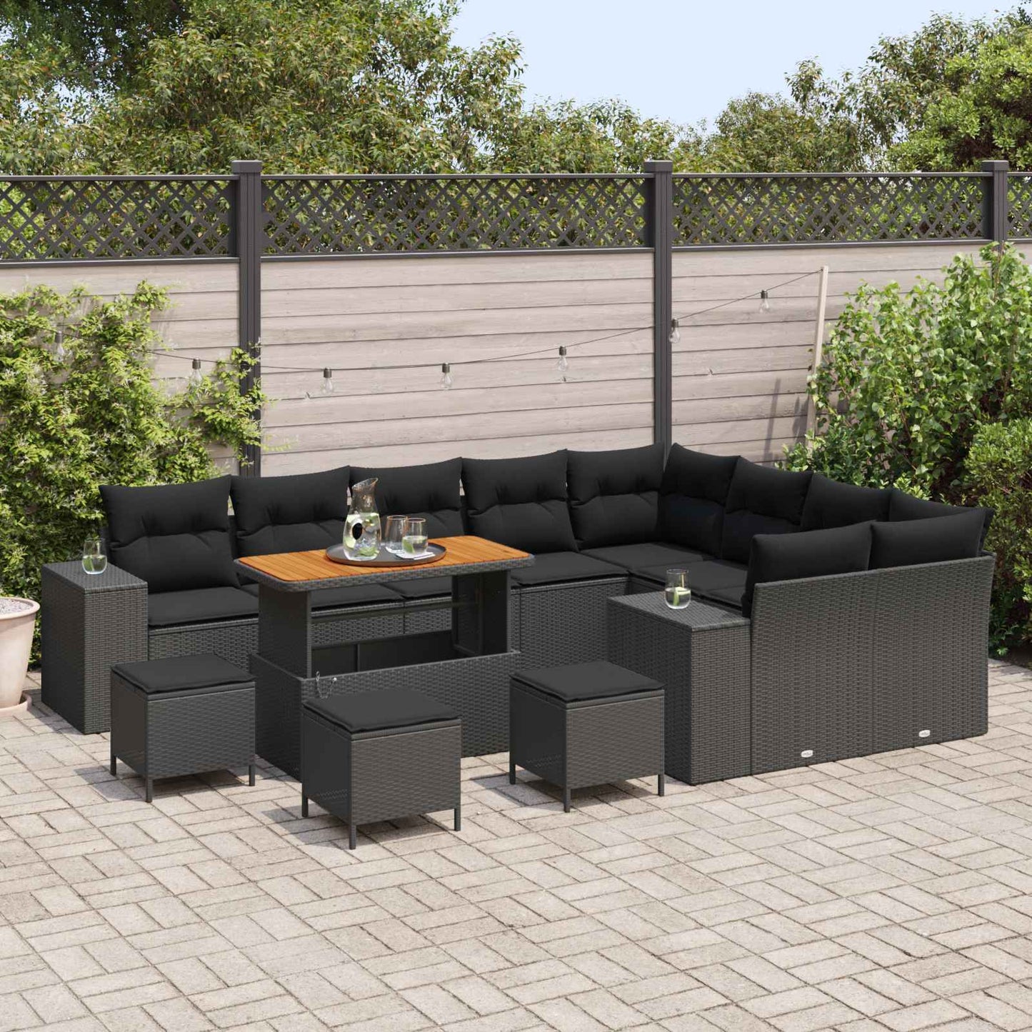 Garten-Sofa-Set mit Kissen mit Speicher 13 pcs Schwarz