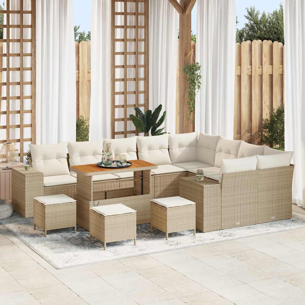 Garten-Sofa-Set mit Kissen mit Speicher 13 pcs Beige und Creme