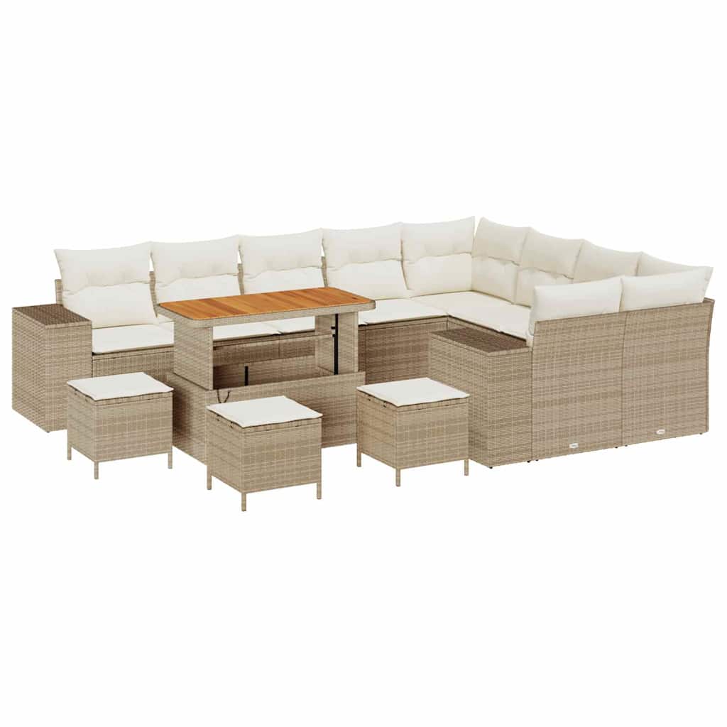 Garten-Sofa-Set mit Kissen mit Speicher 13 pcs Beige und Creme