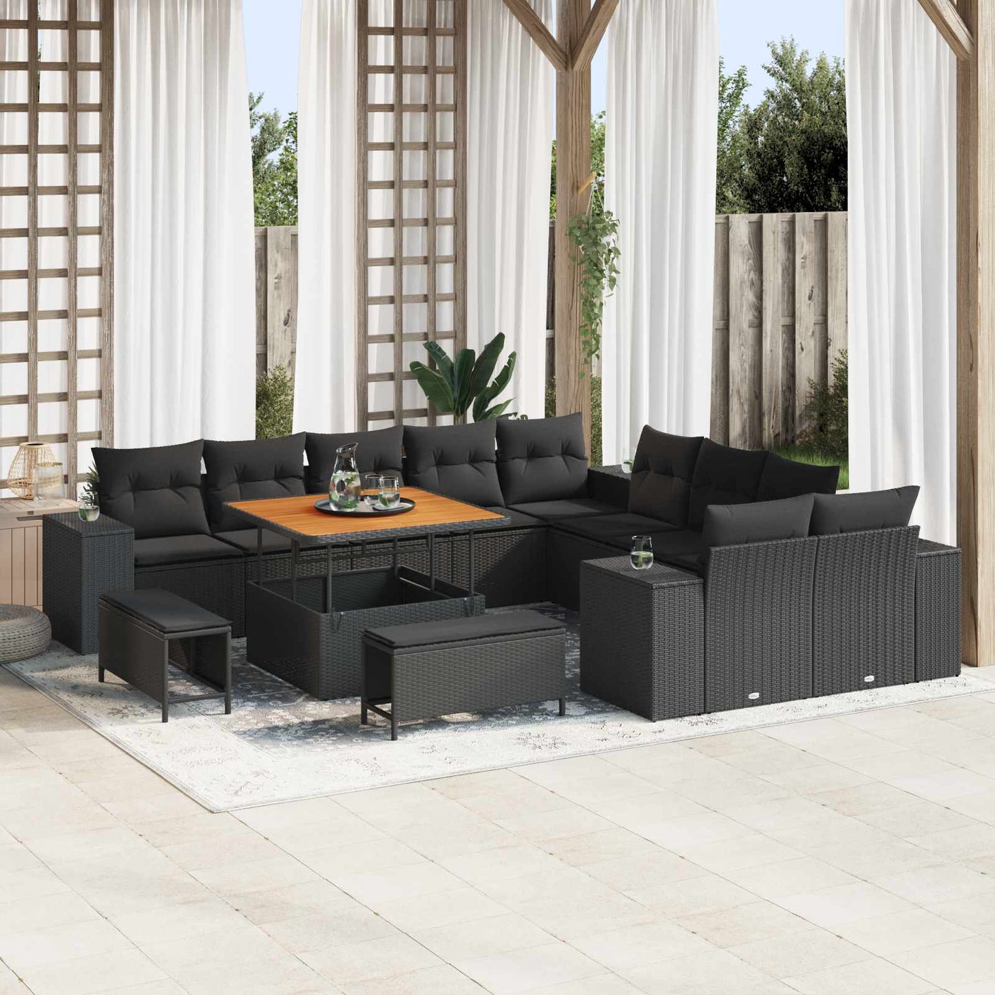 vidaXL Gartensofa-set mit Kissen 13 pcs Schwarz Poly-Rattan