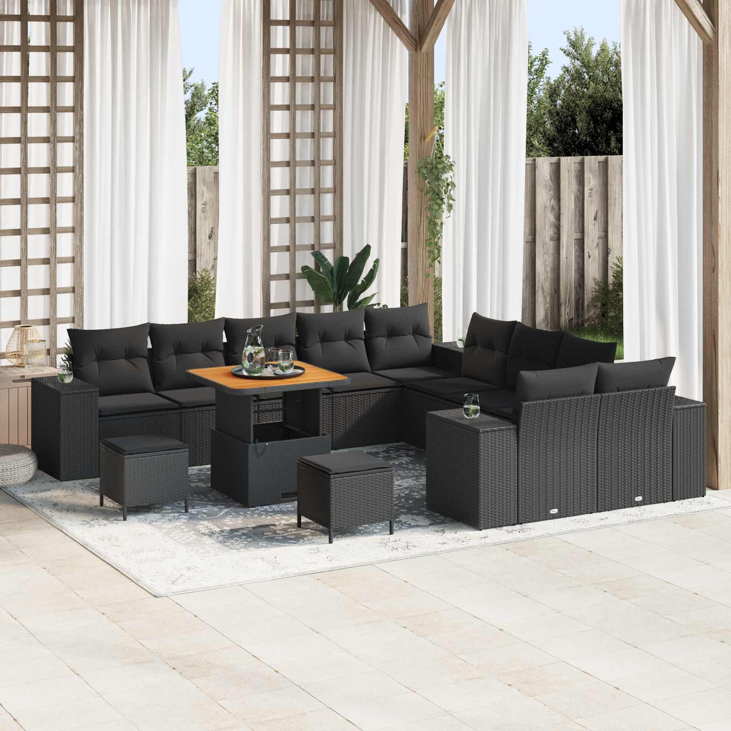 Gartensofa-set mit Kissen 13 pcs Schwarz Poly-Rattan