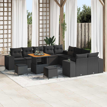 Gartensofa-set mit Kissen 13 pcs Schwarz Poly-Rattan