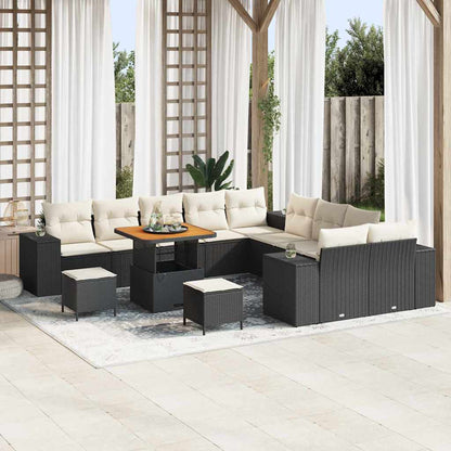 Gartensofa-set mit Kissen 13 pcs Schwarz und Creme Poly-Rattan