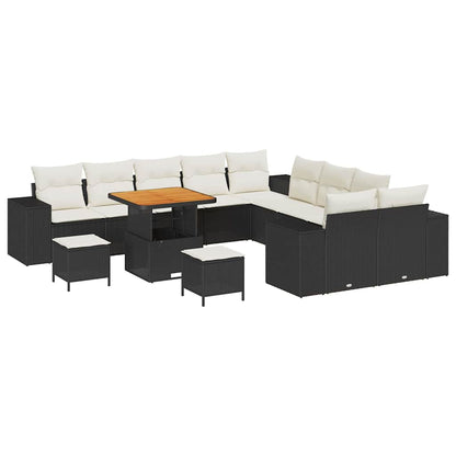 Gartensofa-set mit Kissen 13 pcs Schwarz und Creme Poly-Rattan