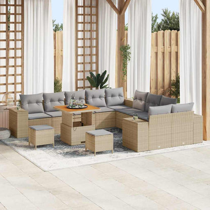 Gartensofa-set mit Kissen 13 pcs Beige und Hellgrau Poly-Rattan