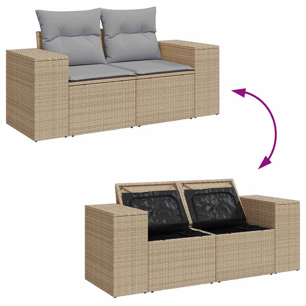 Gartensofa-set mit Kissen 13 pcs Beige und Hellgrau Poly-Rattan