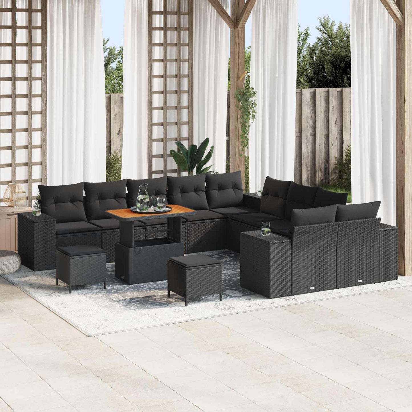 Gartensofa-set mit Kissen 13 pcs Schwarz Poly-Rattan