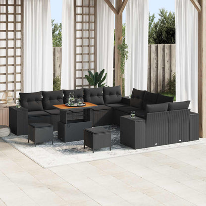 Gartensofa-set mit Kissen 13 pcs Schwarz Poly-Rattan