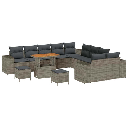 Gartensofa-set mit Kissen 13 pcs Grau Poly-Rattan