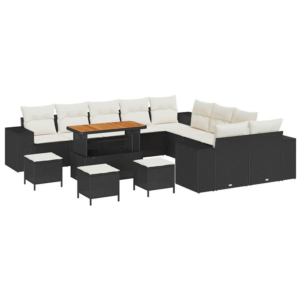Gartensofa-set mit Kissen 14 pcs Schwarz und Creme Poly-Rattan