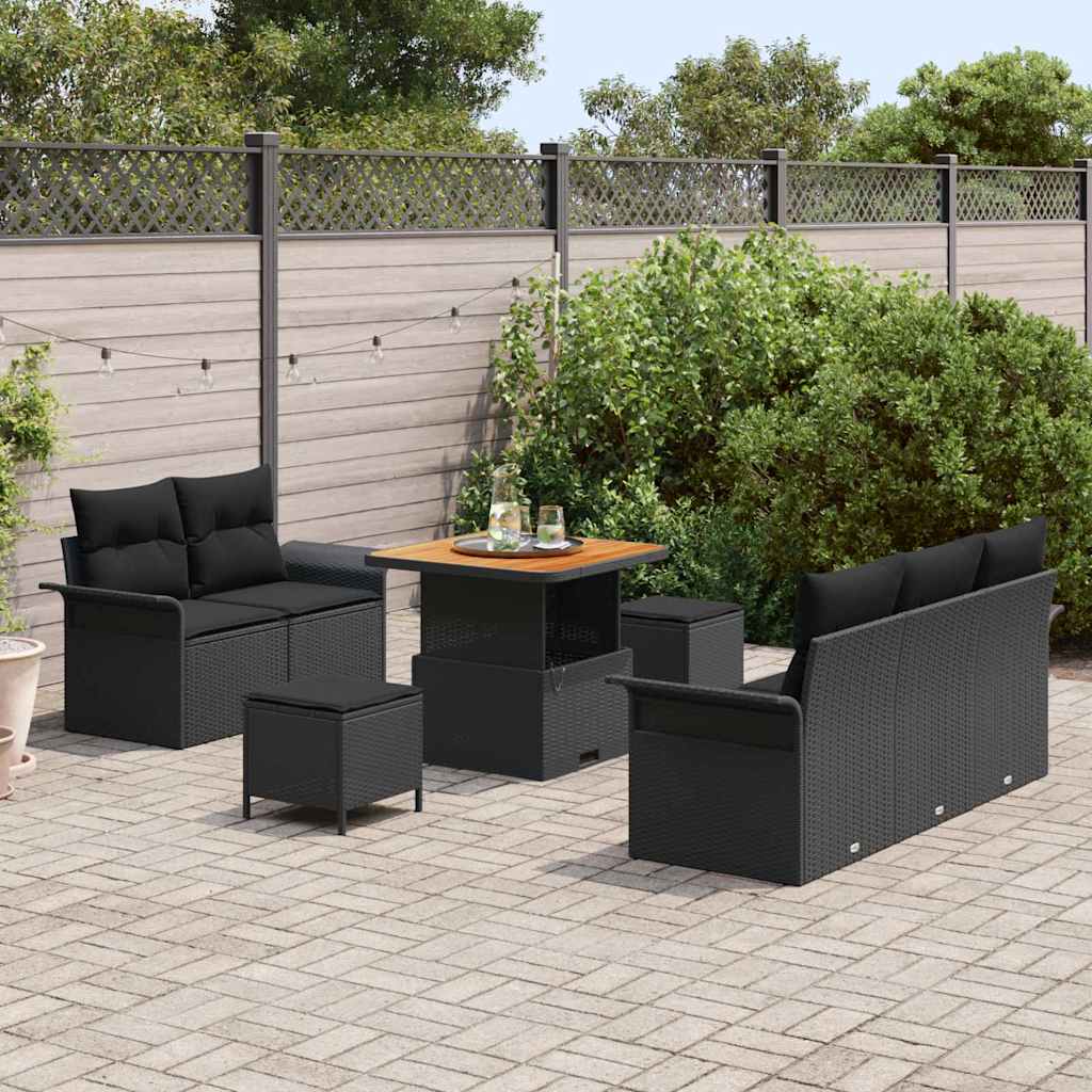Garten-Sofa-Set mit Kissen mit Speicher 8 pcs Schwarz