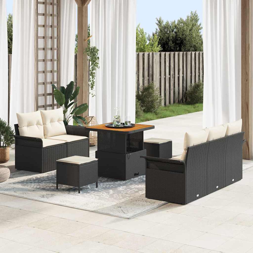 Garten-Sofa-Set mit Kissen mit Speicher 8 pcs Schwarz und Creme