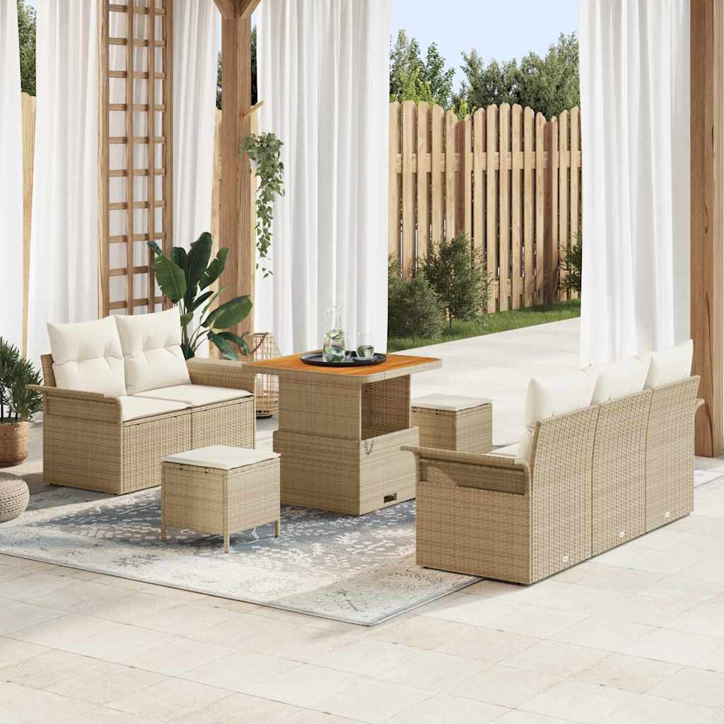 Garten-Sofa-Set mit Kissen mit Speicher 8 pcs Beige und Creme