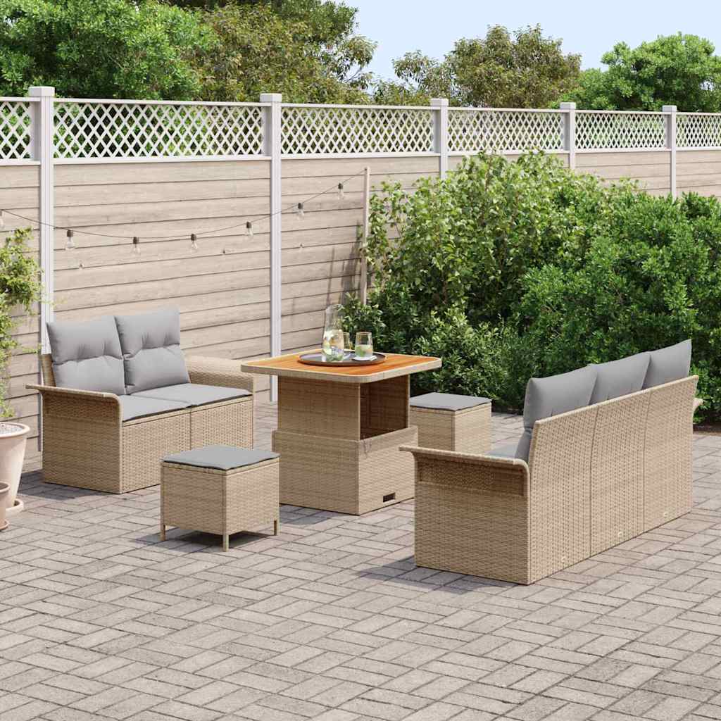 Garten-Sofa-Set mit Kissen mit Kissen 8 pcs Beige und Hellgrau