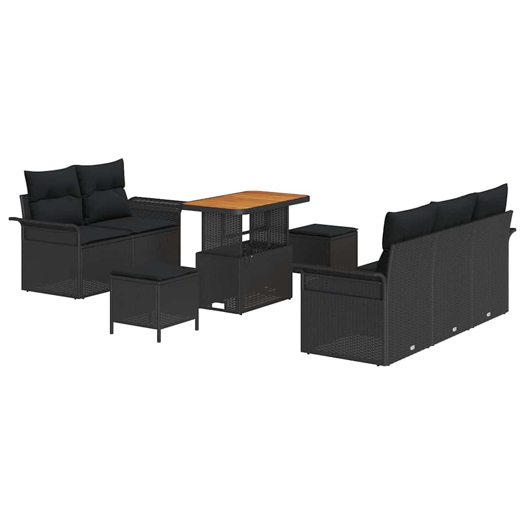 Garten-Sofa-Set mit Kissen mit Speicher 8 pcs Schwarz