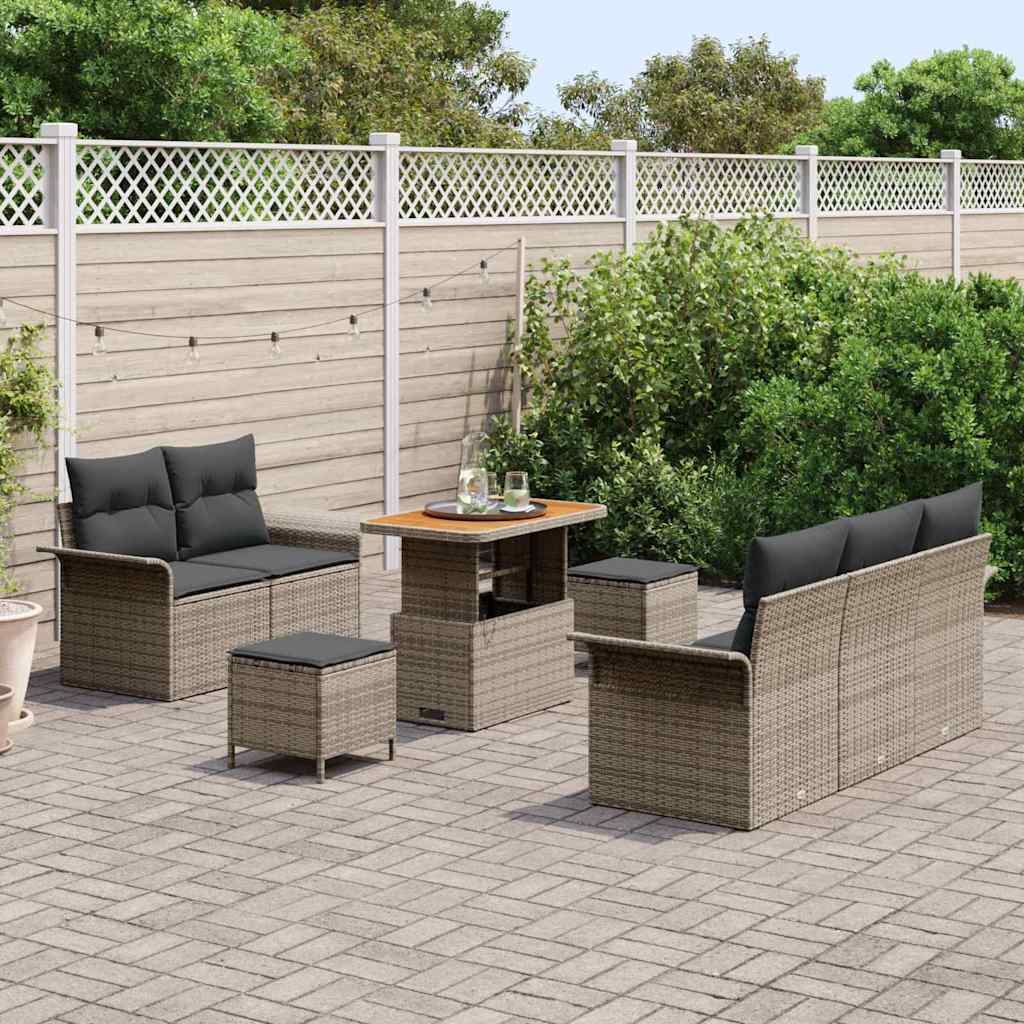 Garten-Sofa-Set mit Kissen mit Speicher mit Kissen 8 pcs Grau