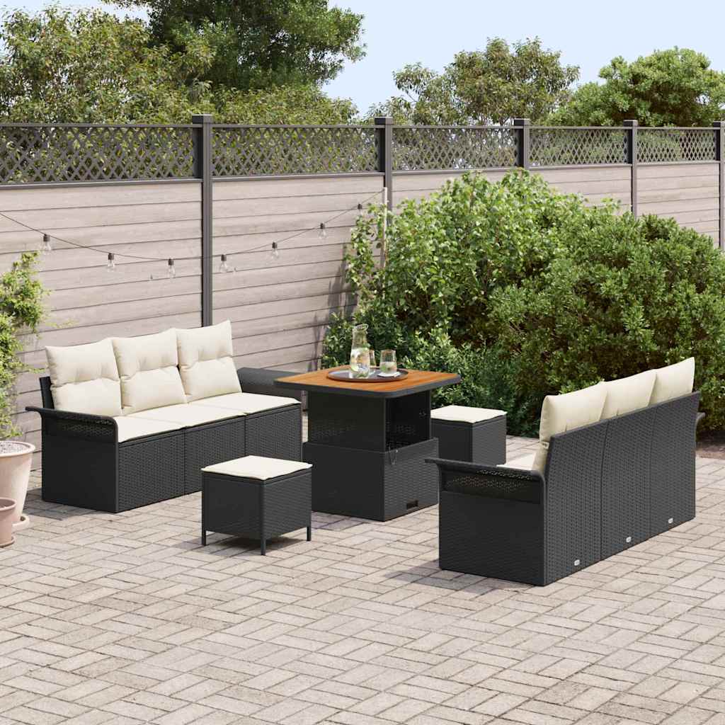 Garten-Sofa-Set mit Kissen mit Speicher 9 pcs Schwarz und Creme