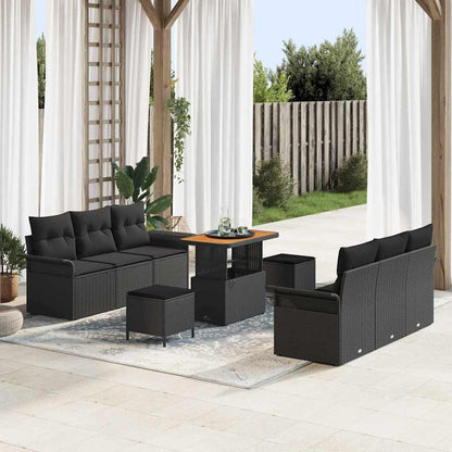 Garten-Sofa-Set mit Kissen mit Speicher 9 pcs Schwarz