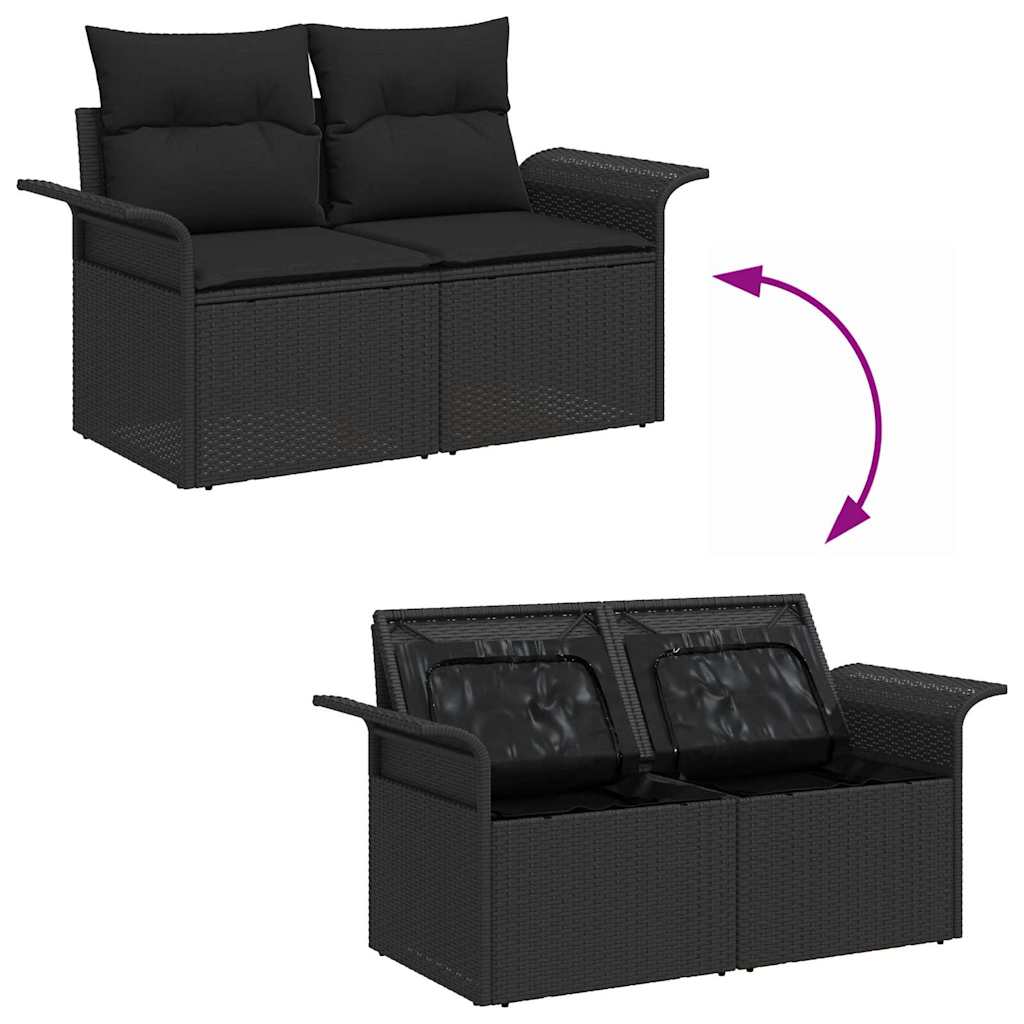Garten-Sofa-Set mit Kissen mit Speicher 9 pcs Schwarz