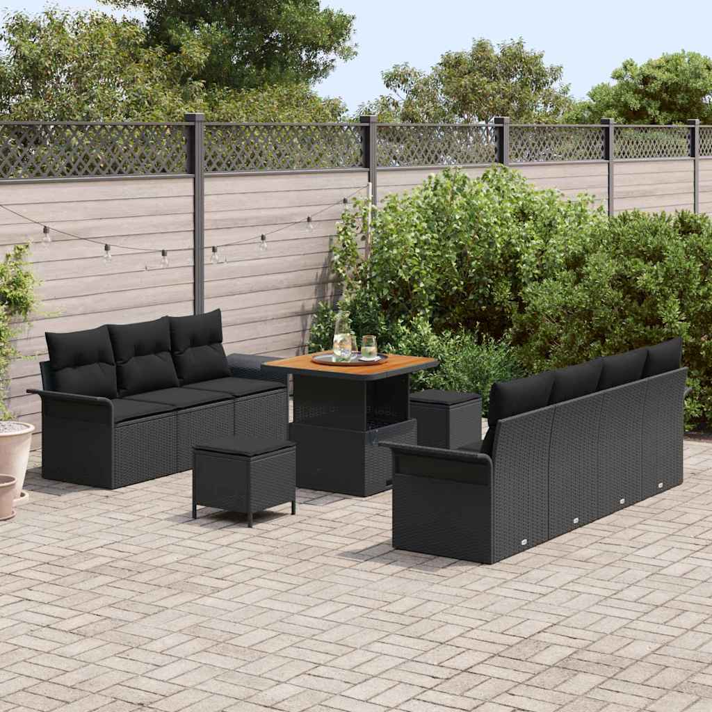 Garten-Sofa-Set mit Kissen mit Speicher 10 pcs Schwarz