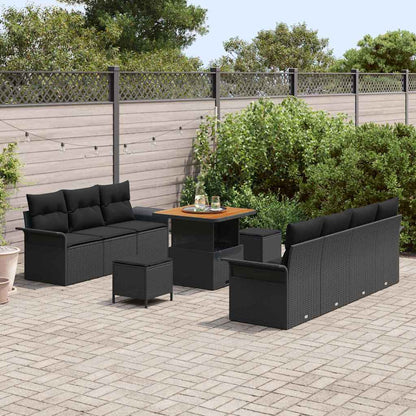 Garten-Sofa-Set mit Kissen mit Speicher 10 pcs Schwarz