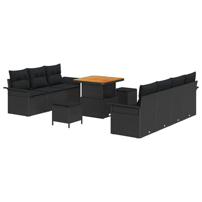 Garten-Sofa-Set mit Kissen mit Speicher 10 pcs Schwarz
