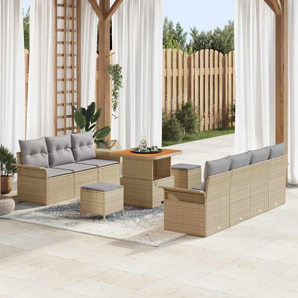 Garten-Sofa-Set mit Kissen mit Kissen 10 pcs Beige und Hellgrau