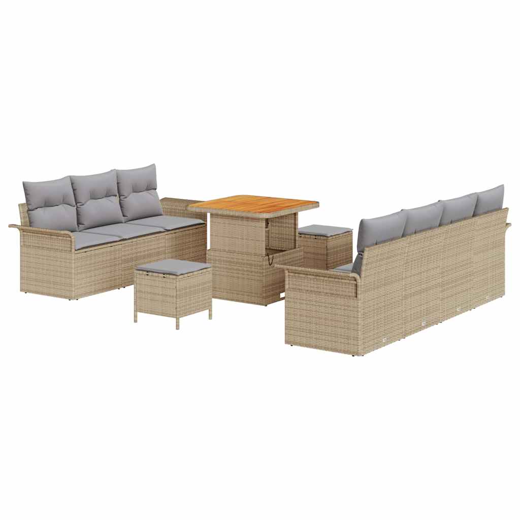 Garten-Sofa-Set mit Kissen mit Kissen 10 pcs Beige und Hellgrau