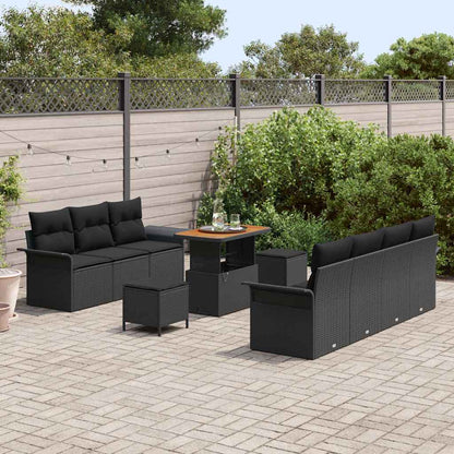 Garten-Sofa-Set mit Kissen mit Speicher 10 pcs Schwarz