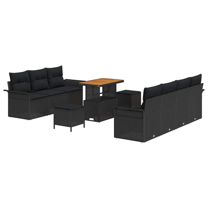 Garten-Sofa-Set mit Kissen mit Speicher 10 pcs Schwarz