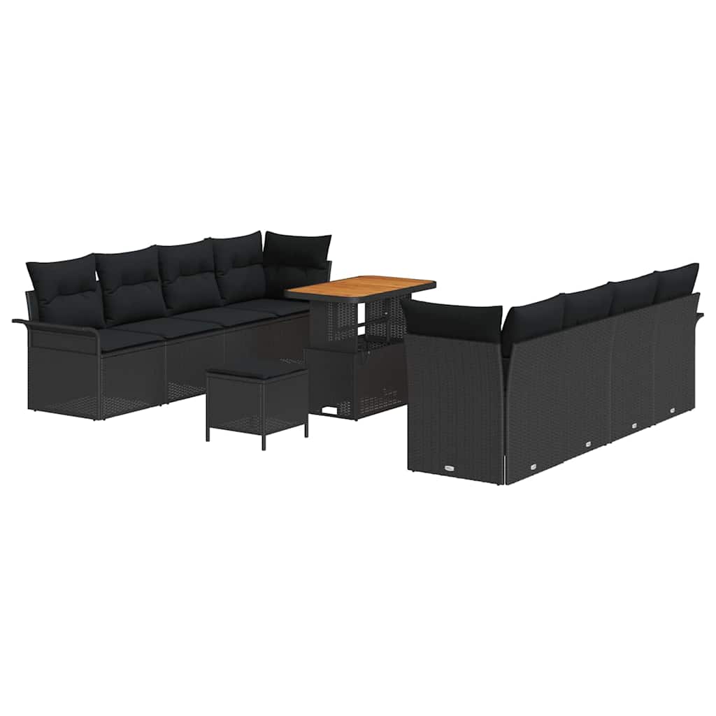 Garten-Sofa-Set mit Kissen mit Speicher 11 pcs Schwarz