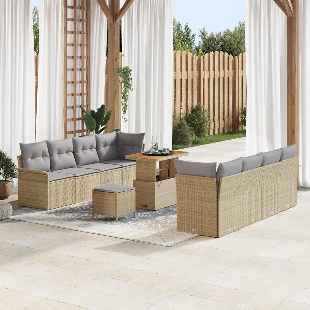 Garten-Sofa-Set mit Kissen mit Kissen 11 pcs Beige und Hellgrau