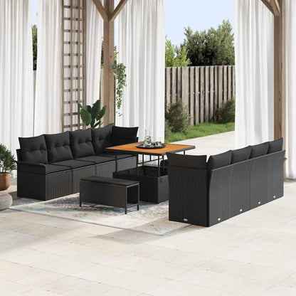 Garten-Sofa-Set mit Kissen mit Speicher 11 pcs Schwarz