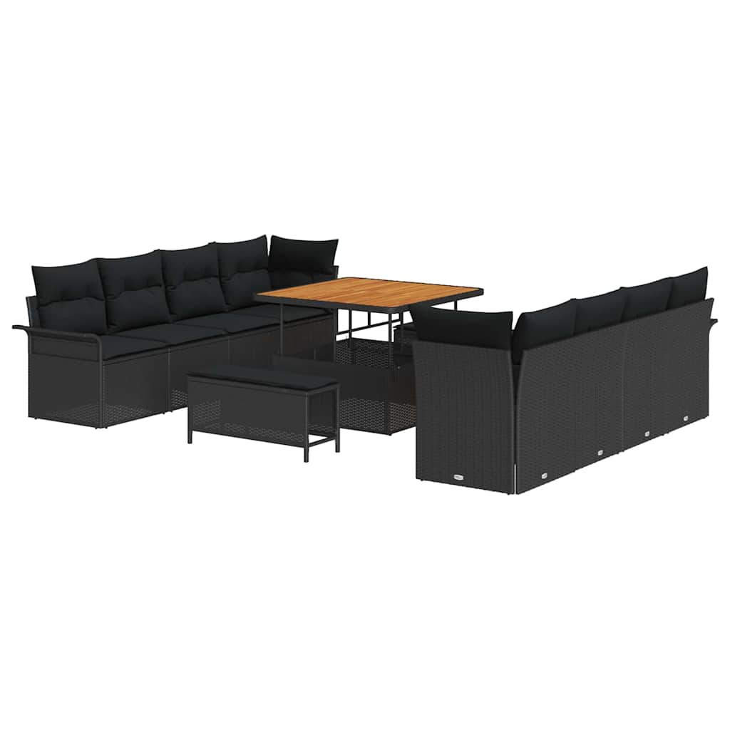 Garten-Sofa-Set mit Kissen mit Speicher 11 pcs Schwarz