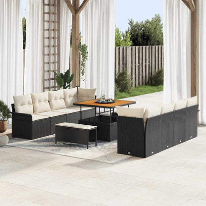 Garten-Sofa-Set mit Kissen mit Kissen 11 pcs Schwarz und Creme