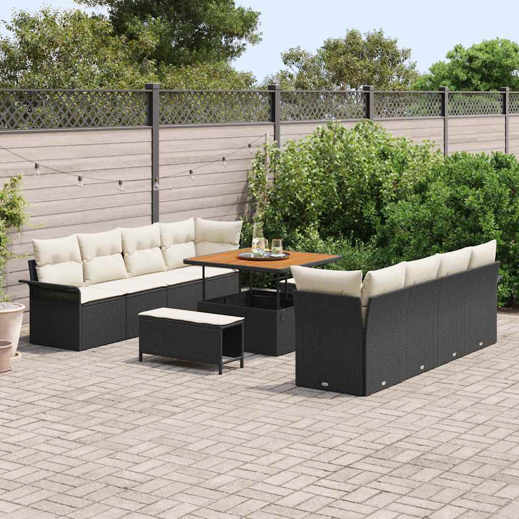 Garten-Sofa-Set mit Kissen mit Kissen 11 pcs Schwarz und Creme
