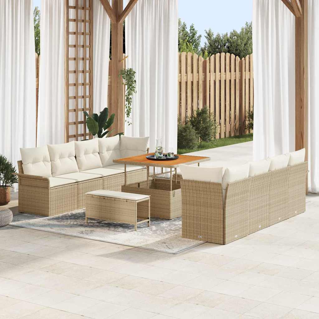 vidaXL Garten-Sofa-Set mit Kissen mit Speicher 11 pcs Beige und Creme