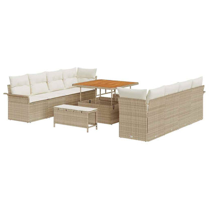 vidaXL Garten-Sofa-Set mit Kissen mit Speicher 11 pcs Beige und Creme