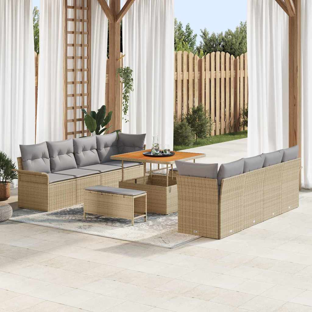 Garten-Sofa-Set mit Kissen mit Kissen 11 pcs Beige und Hellgrau