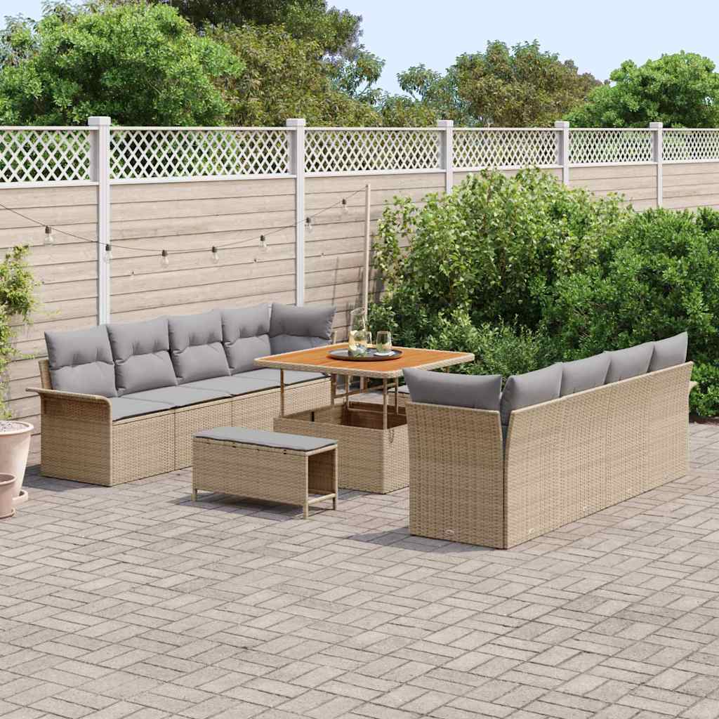 Garten-Sofa-Set mit Kissen mit Kissen 11 pcs Beige und Hellgrau
