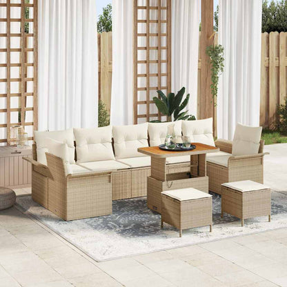 Garten-Sofa-Set mit Kissen mit Speicher 10 pcs Beige und Creme